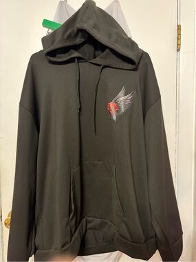 Women’s Black Hoodie with Winged Rose Graphic